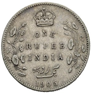 reverse: INDIA BRITANNICA. Edoardo VII. 1 Rupia 1905. Ag. BB