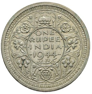 reverse: INDIA BRITANNICA. Giorgio VI. 1 Rupia 1944. Ag. SPL