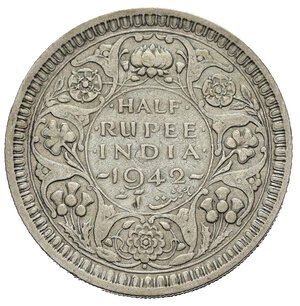 reverse: INDIA BRITANNICA. Giorgio VI. 1/2 Rupia 1942. Ag. BB