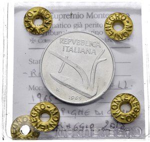 obverse: ITALIA. Repubblica Italiana. 10 lire 1965. Periziata Montenegro FDC 69. 