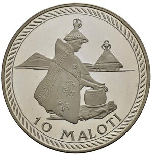 reverse: LESOTHO. 10 Maloti 1976. Ag. Proof