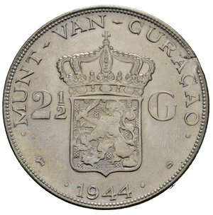 reverse: CURACAO. 2 1/2 Gulden 1944. Ag. Frattura del tondello. SPL