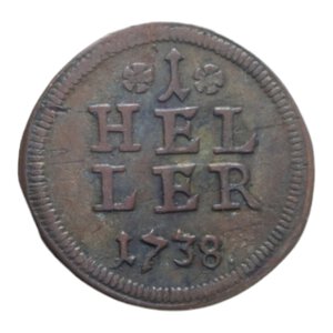 reverse: GERMANIA BRANDEBURG-BAYREUTH 1 HELLER 1738 CU. 0,74 GR. BB