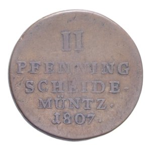 reverse: GERMANIA BRUNSWICK LUNEBURG-CALENBERG-HANNOV 2PFENNIG 1807 GFM CU. 6,59 GR. qBB