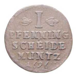 reverse: GERMANIA BRUNSWICK LUNEBURG-CELLE 1 PFENNIG 1696 CU. 2,18 GR. BB