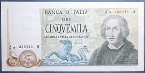 reverse: REPUBBLICA ITALIANA 5000 LIRE 11/4/1973 COLOMBO 2° TIPO SUP