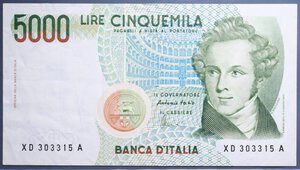 reverse: REPUBBLICA ITALIANA 5000 LIRE 1996 BELLINI SERIE SOSTITUTIVA XD-A NC qSPL