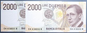 reverse: REPUBBLICA ITALIANA 2000 LIRE 1990 MARCONI CONSECUTIVI 2 PEZZI FDS