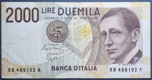 reverse: REPUBBLICA ITALIANA 2000 LIRE 1992 MARCONI SERIE SOSTITUTIVA XB NC BB