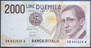 reverse: REPUBBLICA ITALIANA 2000 LIRE 1992 MARCONI SERIE SOSTITUTIVA XB NC BB