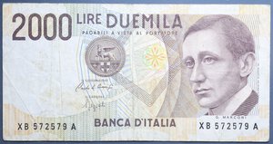 reverse: REPUBBLICA ITALIANA 2000 LIRE 1992 MARCONI SERIE SOSTITUTIVA XB NC qBB