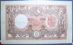 obverse: REPUBBLICA ITALIANA 1000 LIRE 12/6/1946 GRANDE M B.I. RR BB+