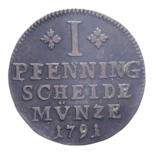 reverse: GERMANIA BRUNSWICK WOLFENBUTTEL 1 PFENNIG 1791 MC CU. 2,34 GR. BB