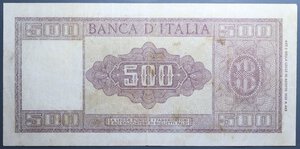 obverse: REPUBBLICA ITALIANA 500 LIRE 20/3/1947 ITALIA ORNATA DI SPIGHE NC BB