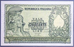 reverse: REPUBBLICA ITALIANA 50 LIRE 1951 ITALIA ELMATA qFDS