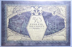 reverse: GERMANIA 50 MILLION MARK 1923 NOTGELD SPL 