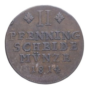 reverse: GERMANIA BRUNSWICK WOLFENBUTTEL 2 PFENNIG 1814 FR CU. 4,16 GR. BB