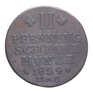 reverse: GERMANIA BRUNSWICK WOLFENBUTTEL 2 PFENNIG 1824 CVC CU. 4 GR. BB/BB+