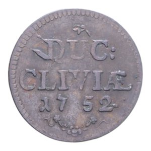 reverse: GERMANIA CLEVES 1 DUIT 1752 CU. 1,97 GR. BB+