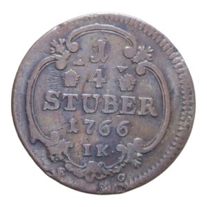 reverse: GERMANIA COLOGNE 1/4 STUBER 1766 EG-IK CU. 2,52 GR. BB