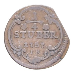 reverse: GERMANIA COLOGNE 1/4 STUBER 1767 IK CU. 2,16 GR. BB