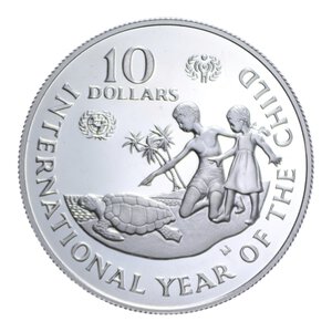 reverse: CAYMAN ISLANDS ELISABETTA II 10 DOLLARS 1982 AG. 28,30 GR. PROOF