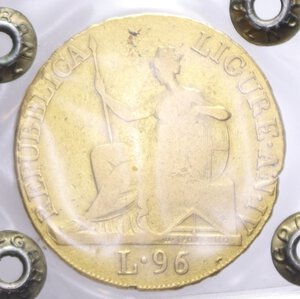 reverse: GENOVA REPUBBLICA LIGURE (1798-1805) 96 LIRE 1801 RR AU. 25,21 GR. MB-BB (SIGILLATA BAZZONI SENZA CONSERVAZIONE)