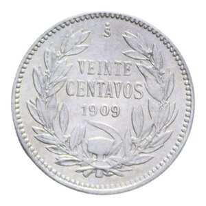 reverse: CILE 20 CENTAVOS 1909 AG. 3 GR. qSPL