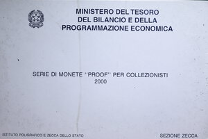 reverse: SERIE IN LIRE 2000 CON AG. IN COFANETTO E SCATOLA (USURATO) PROOF