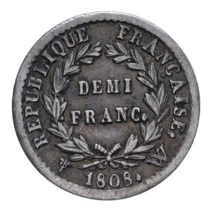 reverse: FRANCIA NAPOLEONE 1/2 FRANC 1808 LILLE AG. 2,37 GR. BB