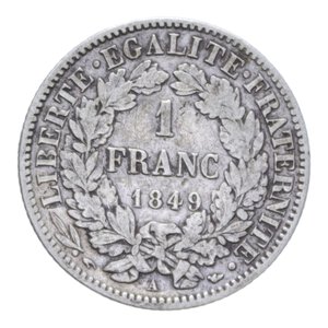 reverse: FRANCIA REPUBBLICA 1 FRANC 1849 A AG. 4,91 GR. BB