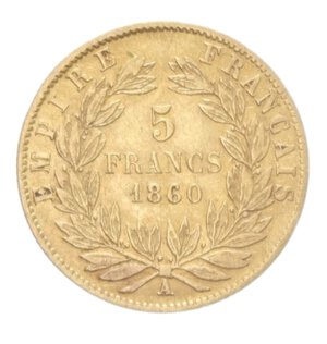 reverse: FRANCIA NAPOLEONE III 5 FRANCS 1860 A AU. 1,59 GR. BB