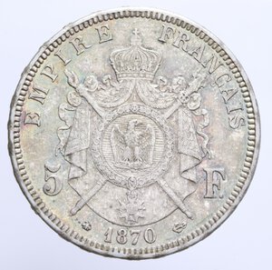 reverse: FRANCIA NAPOLEONE III 5 FRANCS 1870 AG.  GR. BB+