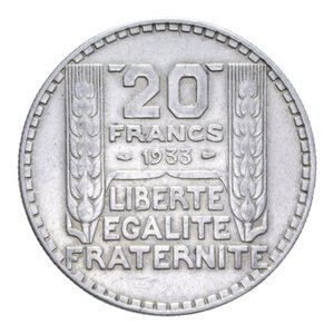 reverse: FRANCIA REPUBBLICA 20 FRANCS 1933 AG. 19,96 GR. BB+