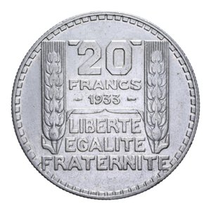 reverse: FRANCIA REPUBBLICA 20 FRANCS 1933 AG. 19,90 GR. BB+