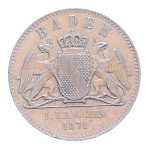 obverse: GERMANIA BADEN 1 KREUZER 1871 CU. 4,32 GR. qSPL