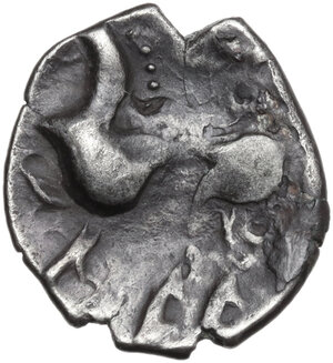 reverse: Celtic, Danubian Region. AR Unit or Drachm, imitating Philip II.  Kugelwange  Type. Struck by the Skordoski in Syrmia. c. 2nd-1st centuries BC