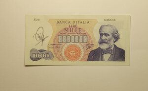 obverse: Repubblica Italiana. 1000 Lire Giuseppe Verdi I° tipo. Decreto Ministeriale 03/07/1963. 