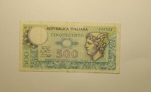 obverse: Repubblica Italiana. 500 Lire tipo Mercurio. Decreto Ministeriale 02/04/1979. Banconota Sostitutiva W27.