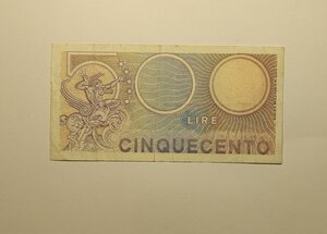 reverse: Repubblica Italiana. 500 Lire tipo Mercurio. Decreto Ministeriale 02/04/1979. Banconota Sostitutiva W27.