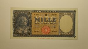 obverse: Repubblica Italiana. 1000 Lire Volto di Donna tipo Medusa. Decreto Ministeriale 14/09/1961. 