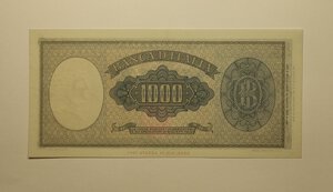 reverse: Repubblica Italiana. 1000 Lire Volto di Donna tipo Medusa. Decreto Ministeriale 14/09/1961. 