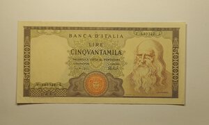 obverse: Repubblica Italiana. 50000 Lire tipo Leonardo Da Vinci. Decreto Ministeriale 16/05/1972.