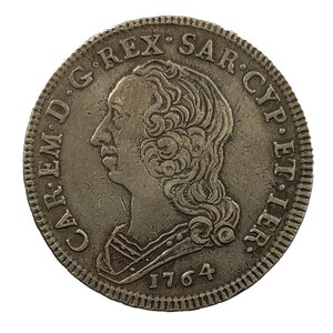 obverse: ¼ di Scudo 1764. Carlo Emanuele III (1730 - 1773). AG. 