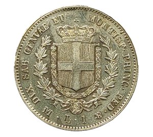 reverse: 1 Lira 1859. Milano. Vittorio Emanuele II (1849 - 1861). AG.