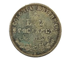 reverse: 2 Lire 1890. Colonia Eritrea, Umberto I (1890 - 1896). AG. 