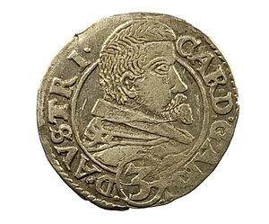 obverse: Bressanone. 3 Kreuzer 1616. Cardinale Carlo d Austria (1613 - 1624). AG. R2.