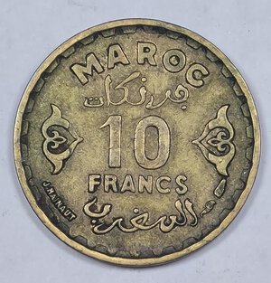 reverse: MAROCCO 10 FRANCHI 1952 BB 