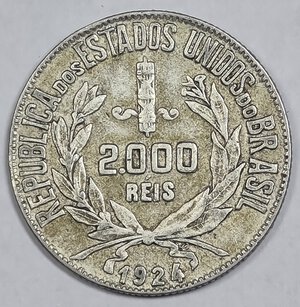 reverse: BRASILE 2.000 REIS 1924 AG QBB 