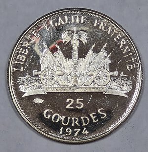 obverse: HAITI 25 GOURDES 1974 PROOF 